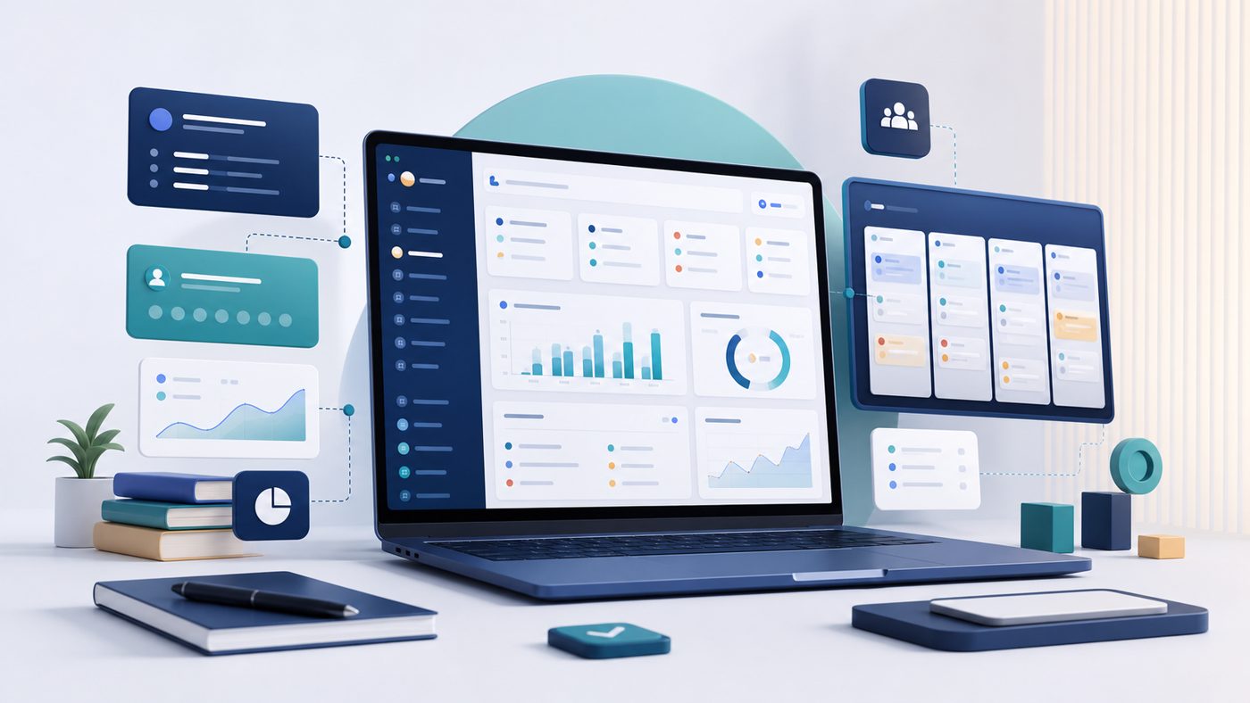 Ejemplo visual de una aplicación SaaS para gestión empresarial, CRM y proyectos
